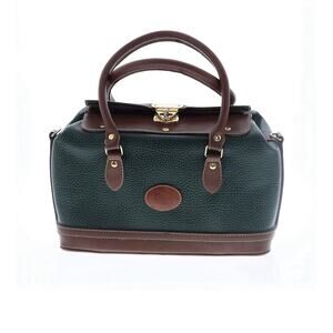 VTG Green Brown Doctors Bag Top Handle Leather Buckle Bag Medium